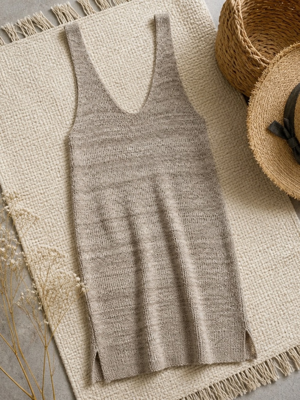 Susina Neutral Knit V-Neck Swim Cover-Up in Taupe